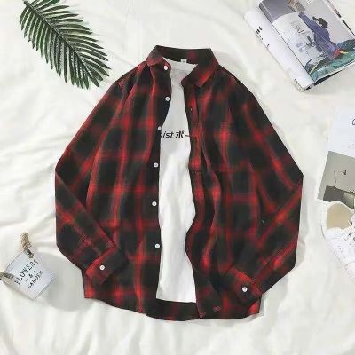 【M-3XL】3 Color Korean Fahison loose Long Sleeve Casual Plaid Shirt For Men