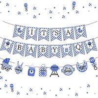 FANGLELAND Baby Q ตกแต่งห้องอาบน้ำฝักบัว-Baby Q Banner, BBQ Banner Party Supplies And Decorations สำหรับเด็กชายบาร์บีคิวสีฟ้า