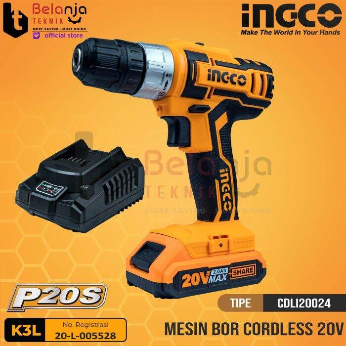 Ingco Bor Cordless Drill Mm Mesin Bor Kayu Besi Baterai Cdli