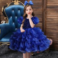 ZZOOI Kids Dresses For Girls Elegant Flower Girls Wedding Children Evening Party Lace Princess Ball Gown Christmas Costume Red 2-12 Y