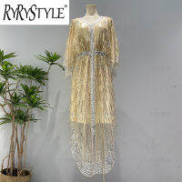 RYRYSTYLE ชุดเดรสทำงานราตรีงานบอลคอวี,ชุดเดรสทำงานสร้อยคอแบบ Beaded Sequin