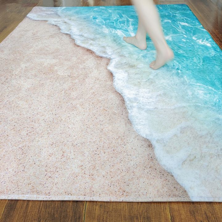 3d Floor Mat For Kitchen Waves Beach Absorbent Carpet For Bathroom Soft  Children S Play Carpet Living Room Rug Kitchen Mat