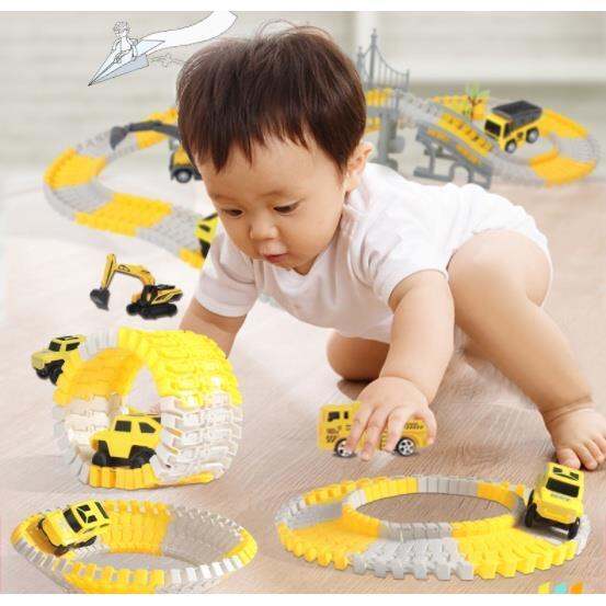 dreamcradle-รางการแข่งขันก่อสร้างสำหรับเด็กที่มีความยืดหยุ่นไฟฟ้าติดตามรถของเล่นชุดของขวัญประกอบ-diy-ชุดรางรถไฟขนาดใหญ่