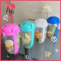 Petsee 1L ชามสลัดอาหารเช้ามี4สีแบบพกพากล่องข้าวโรงเรียนพร้อมส้อมถ้วยใส่นมเด็ก