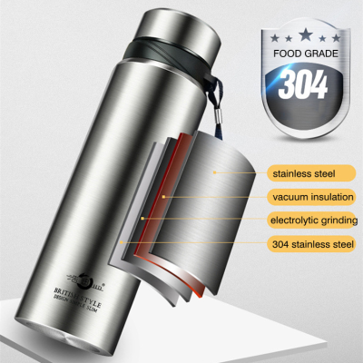 Water Bottle 600 800 1000ml Straight 304 Stainless Steel Vacuum Thermal Flask Thermos Mug with Lid