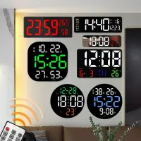 Large Screen LED Digital Wall Clock Temperature Date Display Hanging Electronic Alarm Clock with Remote for Bedroom Home Decor