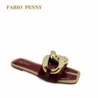 FABIO PENNY Womens sandals metal Cross buckle decoration Womens slippers summer flat bottom Beach Flip Flops Casual shoes