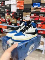 Ready Stock HOT [Original] ΝΙΚΕ Travs- Sc0t- x Fragmet- x A J 1 High “Military Blue” Barb Classic Fashion Mens and Womens Basketball Shoes {Free Shipping}