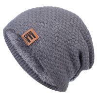 【YD】 New Hats Men   Warm Ski Beanie Hat Pattern Design Fur Lined Cotton Knitted Cap