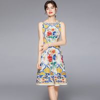 【YF】 Women Blue and white porcelain Print Sleeveless Dress Casual A-line Dresses Sexy Party Summer Feminias Vestidos Female