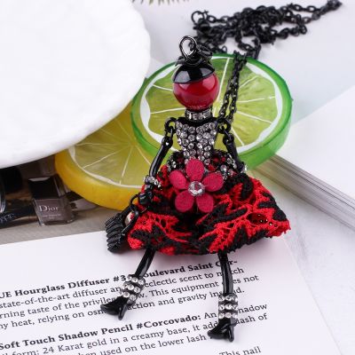 【CW】 Statement Flower Doll Necklace Dress Handmade French Doll Pendant News Alloy Girl Women Flower Fashion Jewelry