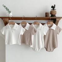 ▬☽☇ Macacões Da Criança Roupas Recém-nascido Infantil Do Bebê Meninos Meninas Romper Polo Collar Camisa Macacão Playsuit Macio De Verão