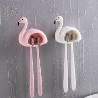 Toothbrush Holder Sucker Flamingo Shaped Bathroom Accessories 2 Position 1Pcs Cute Wall Mount Toothbrush Rack Organizer