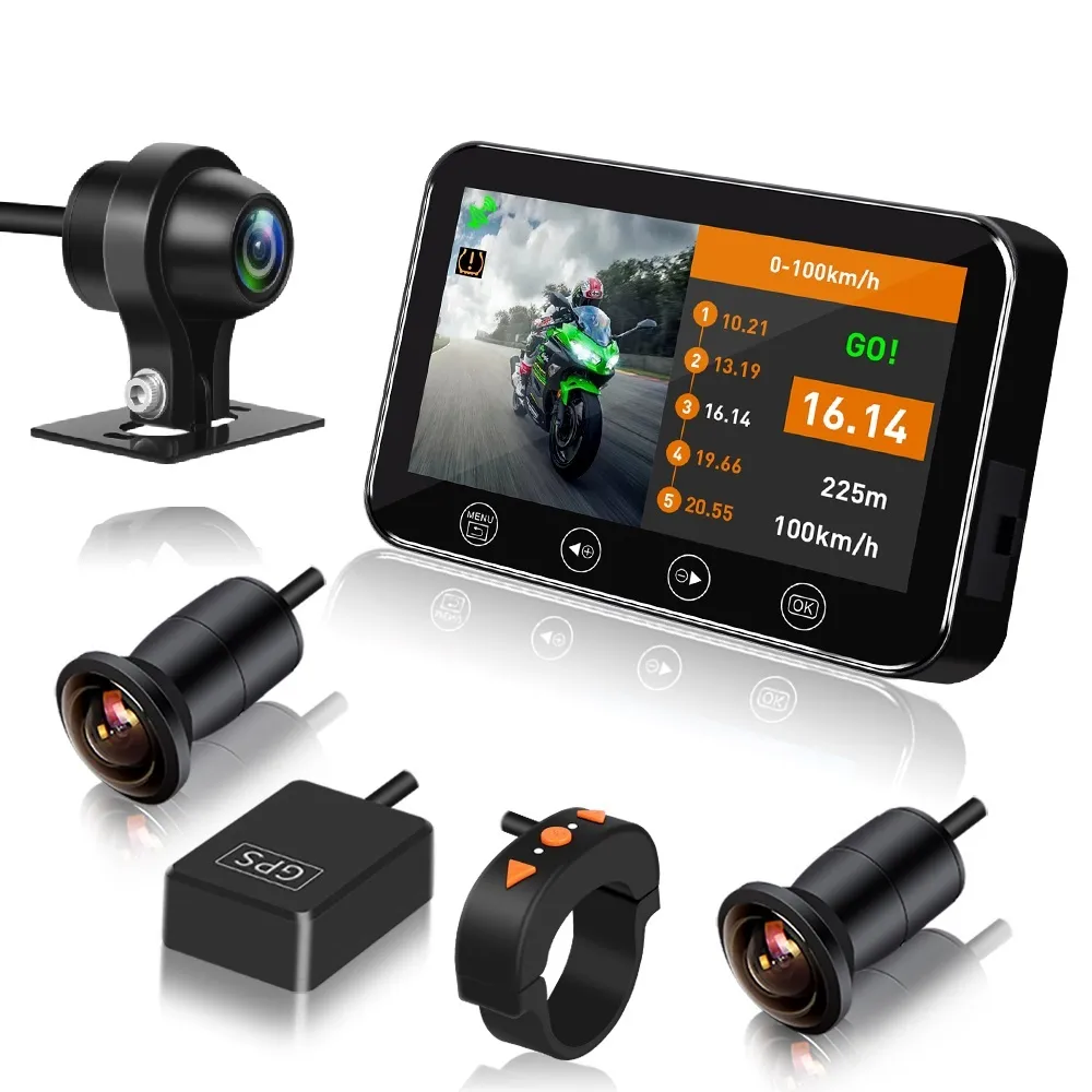 VSYS SYS Multifunction F4.5X WiFi Motorcycle Dash Cam fish eyes170 degrees  wide view recorder 1080P Dual Lens Front  Rear 4.5'' LCD Waterproof  Motorcycle DVR System Smart Digital Meter display Lazada