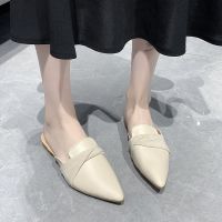 Womens Flat Shoes Korean Fashion Solid Color Pointed Bow Mules