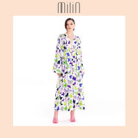 [MILIN] Collarless long sleeve flowy Butterfly digital Printed satin robe เสื้อคลุมยาวแขนกุดคอวีผ้าซาตินพิมพ์ลายผีเสื้อ Viceroy robe / White