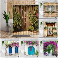 【CW】✷  Garden Shower Curtain Set Fence Printing Accessories Backdrop Fabric Curtains