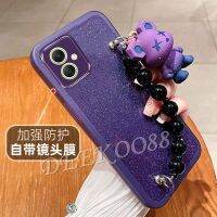 เคสนิ่มสำหรับ Samsung Galaxy A05 A05S A14 LTE A24 A34 A54 4G 5G เคสสมาร์ทโฟนเคสกันกระแทกกากเพชรโปร่งใสพร้อมลูกปัดลายหมีเล็กๆโซ่มือ GalaxyA05S ฝาครอบโทรศัพท์