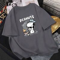 การ์ตูนเสื้อยืดผ้าฝ้ายสำหรับสาวฤดูร้อนหลวมขนาดบวก Snoopy พิมพ์ Kawaii ด้านบนเวอร์ชั่นเกาหลีทุกการแข่งขันเสื้อสวมหัว