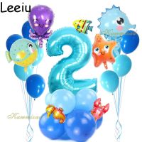 【Affordable variety of balloons】 Leeiu มหาสมุทรโลกทะเลลูกโป่งสัตว์ชุดมีความสุข1 2 3ปีตกแต่งงานเลี้ยงวันเกิดเมอร์เมดทะเลธีมทารกฝักบัวฟอยล์บอลลูน