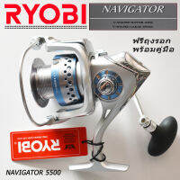 รอก รอกสปิ้น  RYOBIรุ่น NAVIGATOR-5500 สีบลอนด์-น้ำเงิน อุปกรณ์ตกปลา รอกตกปลา รอกสปิ้นตกปลา ตกปลา สีเทาอมทอง เบ็ดตกปลา เหยื่อปลอม เหยื่อตกปลา