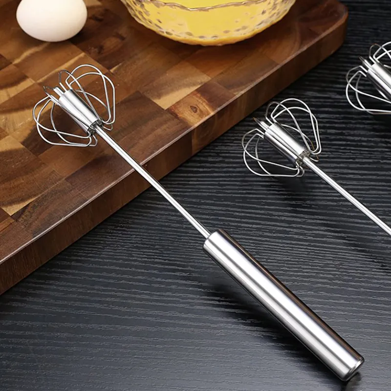 1PC Egg Beater Hand Pressure Semi-automatic Egg Beater Stainless Steel  Kitchen Accessories Tools Self Turning Cream Utensils Whisk Manual Mixer  Size: S/M/L