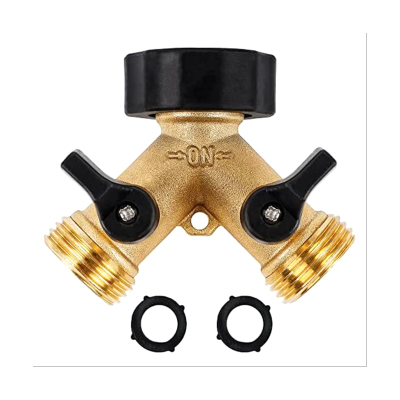 Hose Distributor 2 Way Heavy Duty Brass Connector Tap Splitter Y Splitter 2 Valves with 2 Extra Rubber Washer