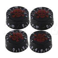 4 x Speed Guitar Knobs w/ Red CROSSBONES LOGO