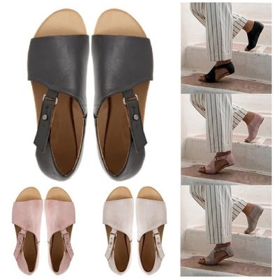 Fashion Women Summer Shoes Leather Flat Sandals Buckle Strap Slippers Fish Mouth Sandals