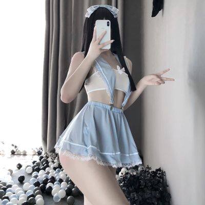 ┅✢♛ Women Sexy Lingerie Sailor Maid Cosplay Costume School Uniform Temptation Lace Hollow Tube Top Skirt Set