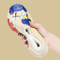 2021 Winter Cotton Plush Warm Men Slippers Sealed Heel EVA Hand Removable Inside Painted Graffiti Cartoon Platform Soft Slipper