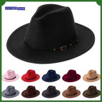 OVCHED SHOP ผู้ชายผู้หญิง พร้อมหัวเข็มขัด ปีกกว้าง Outback Hat หมวกแจ๊สปานามา หมวก Fedora สักหลาด หมวกคาวบอย