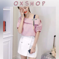 QXshop ✨เสื้อเปิดไหล่แขนตุ๊กตา สีพื้นอ่อนสดใสน่ารัก เนื้อผ้านิ่มสวมใส่สบายย?️?