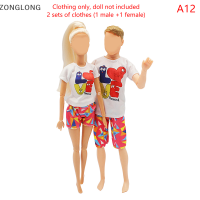 ?ZONGLONG? เสื้อผ้าตุ๊กตา30ซม. 2ชุด, สำหรับผู้ชายและผู้หญิงชุดตุ๊กตาสำหรับเปลี่ยนในช่วงฤดูร้อน