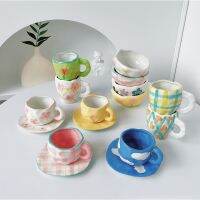 hotx【DT】 Hand Pinched Cup And Saucer Set Dessert Bowl Irregular Mug ins Colored Teacup