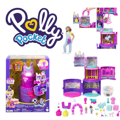Polly Pocket 2-In-1 Unicorn Toy Playset, Spin N Surprise Birthday with Micro Polly &amp; Lila Dolls, Plus 25 Accessories ราคา 1,390.- บาท