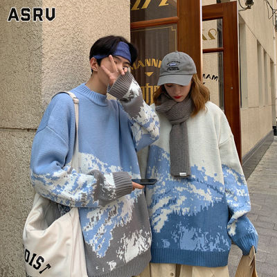 ASRV เสื้อกันหนาว ผช เสื้อกันหนาว ผู้ชาย สเวตเตอร์ชาย sweaters for men เสื้อกันหนาวผู้ชาย Tide ยี่ห้อถักเสื้อกันหนาวหลวมเสื้อกันหนาวนักเรียนสไตล์ฮ่องกงบุคลิกภาพสบายๆรอบคอคู่เสื้อกันหนาว Men