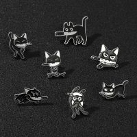 Cartoon Creative Black Cat Bite Knife Enamel Brooch Cute Animal Badge Lapel Pin Jewelry Clothing Backpack Pins Accessories Gifts