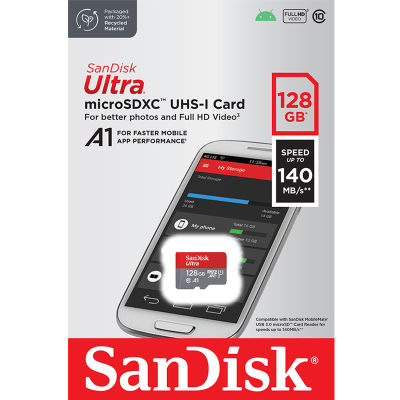 SanDisk Ultra Micro SD Card 128GB Class10 A1Speed 140mb/s (SDSQUAB-128G-GN6MN) เมมโมรี่การ์ด โทรศัพท์ มือถือ ประกัน 10ปี