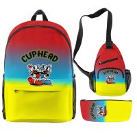 Trendy Cartoon Novelty Anime Cuphead 3D Print 3pcs/Set pupil School Bags Trendy Travel Laptop Backpack Chest Bag Pencil Case