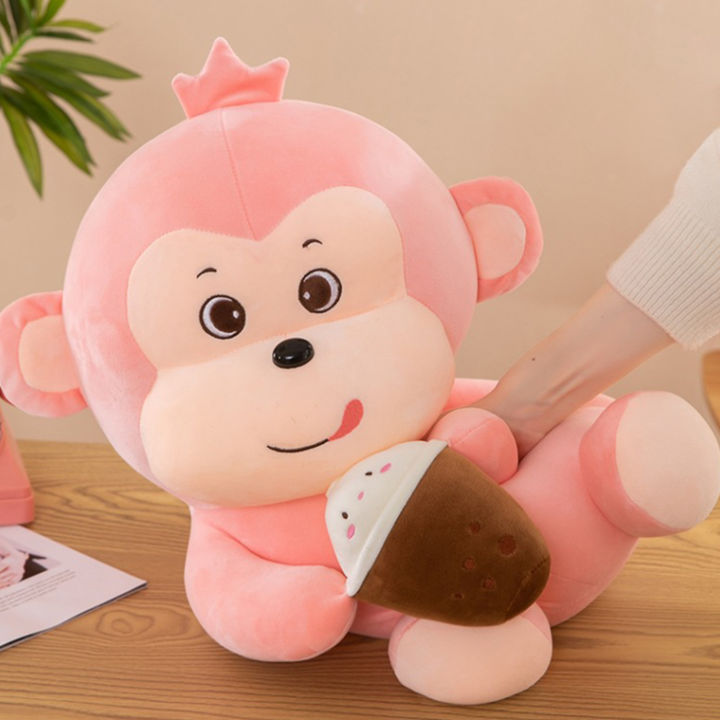 หมอนตุ๊กตาลิง-microgood-ชานมถือได้การ์ตูนสัตว์น่ารักตุ๊กตาตุ๊กตาสัตว์นุ่มตุ๊กตาเด็กของขวัญวันเกิดของเล่นตุ๊กตาลิง
