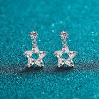 Real Platinum Plate Excellent Cut Total 0.1 Carat Diamond Test Past Natural D Color Moissanite Stars Stud Earrings for Female