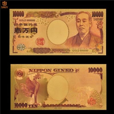 ธนบัตรทองญี่ปุ่นแบบดั้งเดิมมีสีสองเลียนแบบธนบัตรกระดาษประจำชาติแบบดั้งเดิมคอลเลกชันธนบัตร
