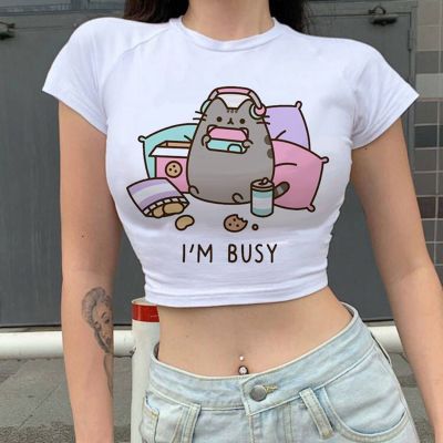 ☈ T Shirt Kawaii Ulzzang Tumblr Grunge Tee Cartoon T-shirt Female Crop Top