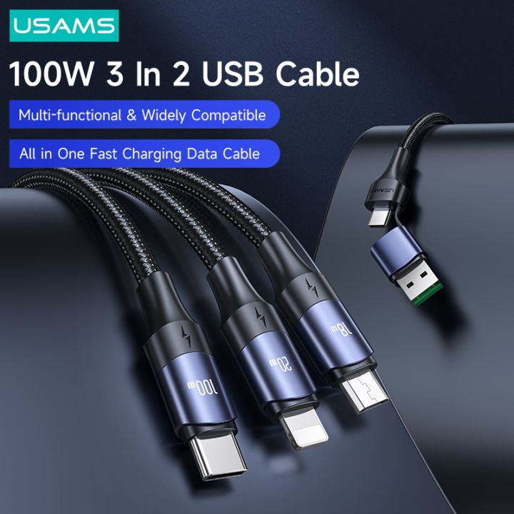 usams-pd-100w-3-in-2-fast-charging-data-cable-สำหรับ-14-13-12-mini-pro-max-air-pro-xiaomi-samsung