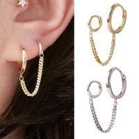 1PCS Korean Stainless Steel Earrings Double Round Fashion Tassel Retro Long Chain Hoop Metal Earrings Jewelry Wholesale