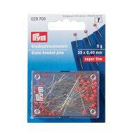 Prym Glass-head pins 35x0.40mm si-col red 5g / เข็มหัวแก้วบางพิเศษ สีแดง ขนาด 0.40 x 35 มิลลิเมตร แบรนด์ Prym จากประเทศเยอรมนี (G029700)