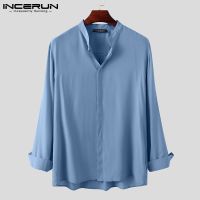 Incerun เสื้อเชิ้ต แขนยาว สีพื้น ทรงหลวม สไตล์ลําลอง สําหรับผู้ชาย