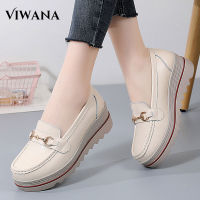 VIWANA Wedges รองเท้าผู้หญิงรองเท้าหนังแท้รองเท้าสบายแพลตฟอร์มรองเท้าผ้าใบ Loafers Slip On รองเท้าสุภาพสตรี Plus ขนาด42สไตล์เกาหลีรองเท้าผู้หญิงขาย