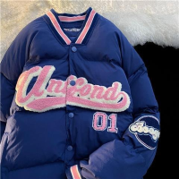 Fashion Y2K letter embroidery cotton-padded jacket women 2021 winter college style thickened oversized loose jacket winter women